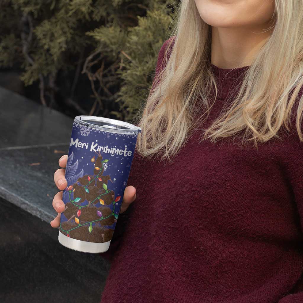 Kiwi New Zealand Christmas Tumbler Cup Meri Kirihimete Silver Fern - Blue Color LT14 - Polynesian Pride