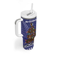 Kiwi New Zealand Christmas Tumbler With Handle Meri Kirihimete Silver Fern - Blue Color LT14 - Polynesian Pride