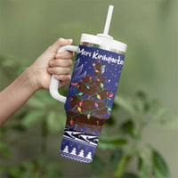 Kiwi New Zealand Christmas Tumbler With Handle Meri Kirihimete Silver Fern - Blue Color LT14 - Polynesian Pride