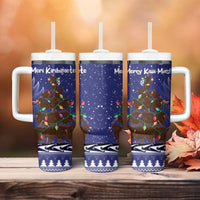 Kiwi New Zealand Christmas Tumbler With Handle Meri Kirihimete Silver Fern - Blue Color LT14 - Polynesian Pride