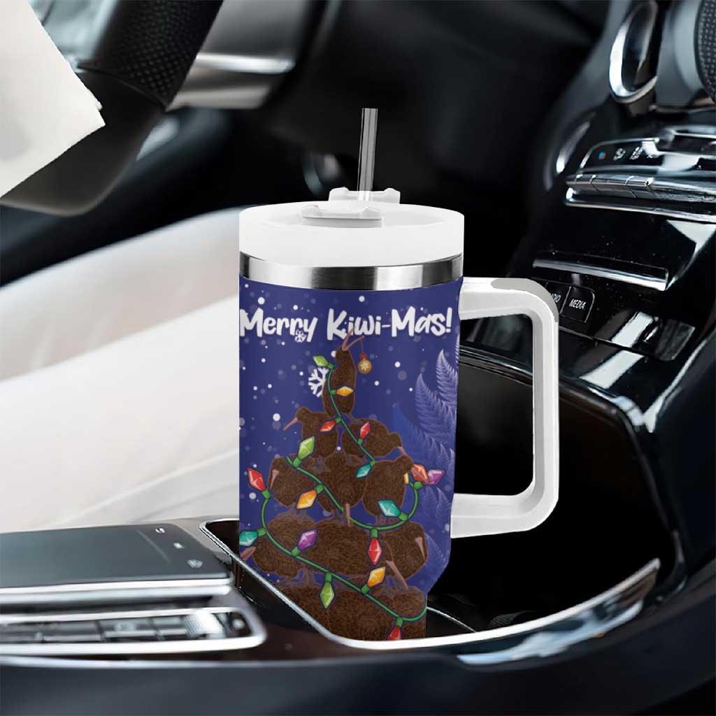 Kiwi New Zealand Christmas Tumbler With Handle Meri Kirihimete Silver Fern - Blue Color LT14 - Polynesian Pride