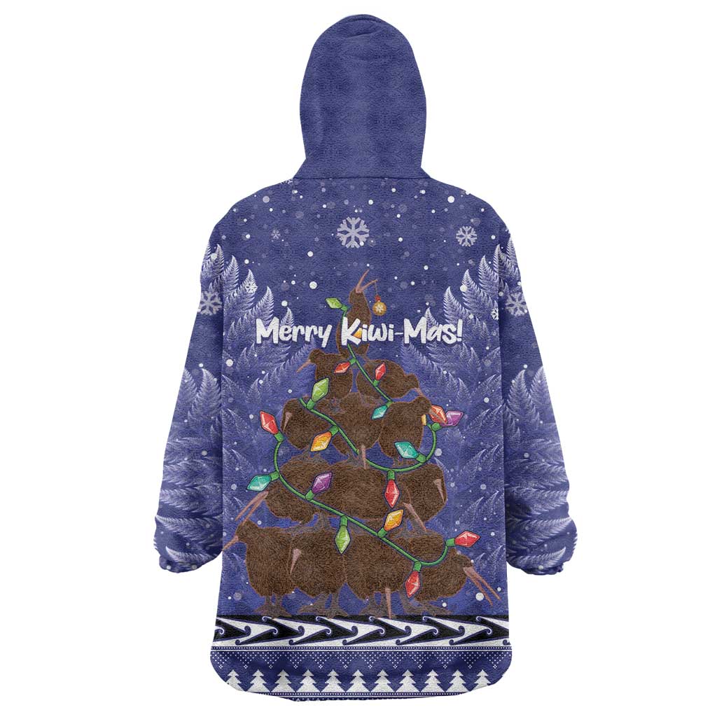 Kiwi New Zealand Christmas Wearable Blanket Hoodie Meri Kirihimete Silver Fern - Blue Color LT14 - Polynesian Pride