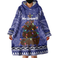 Kiwi New Zealand Christmas Wearable Blanket Hoodie Meri Kirihimete Silver Fern - Blue Color LT14 - Polynesian Pride