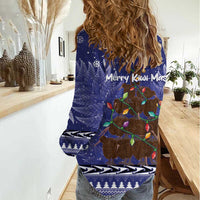 Kiwi New Zealand Christmas Women Casual Shirt Meri Kirihimete Silver Fern - Blue Color LT14 - Polynesian Pride