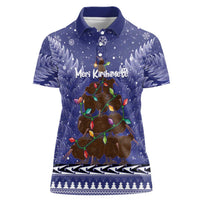 Kiwi New Zealand Christmas Women Polo Shirt Meri Kirihimete Silver Fern - Blue Color LT14 Female Blue - Polynesian Pride