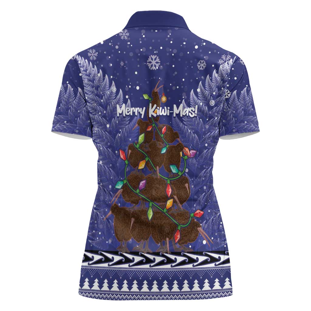 Kiwi New Zealand Christmas Women Polo Shirt Meri Kirihimete Silver Fern - Blue Color LT14 - Polynesian Pride