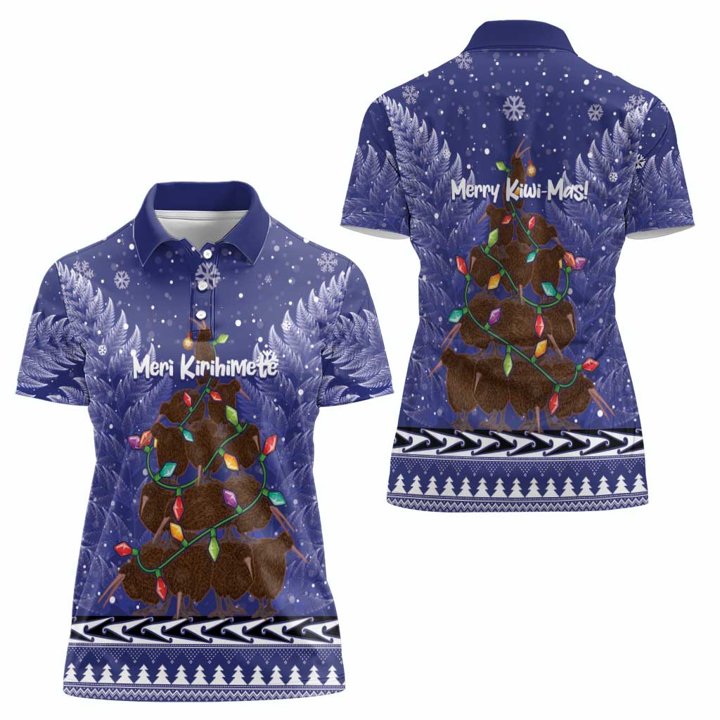 Kiwi New Zealand Christmas Women Polo Shirt Meri Kirihimete Silver Fern - Blue Color LT14 - Polynesian Pride