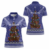 Kiwi New Zealand Christmas Women Polo Shirt Meri Kirihimete Silver Fern - Blue Color LT14 - Polynesian Pride