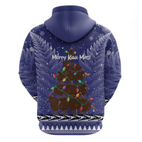 Kiwi New Zealand Christmas Zip Hoodie Meri Kirihimete Silver Fern - Blue Color LT14 - Polynesian Pride