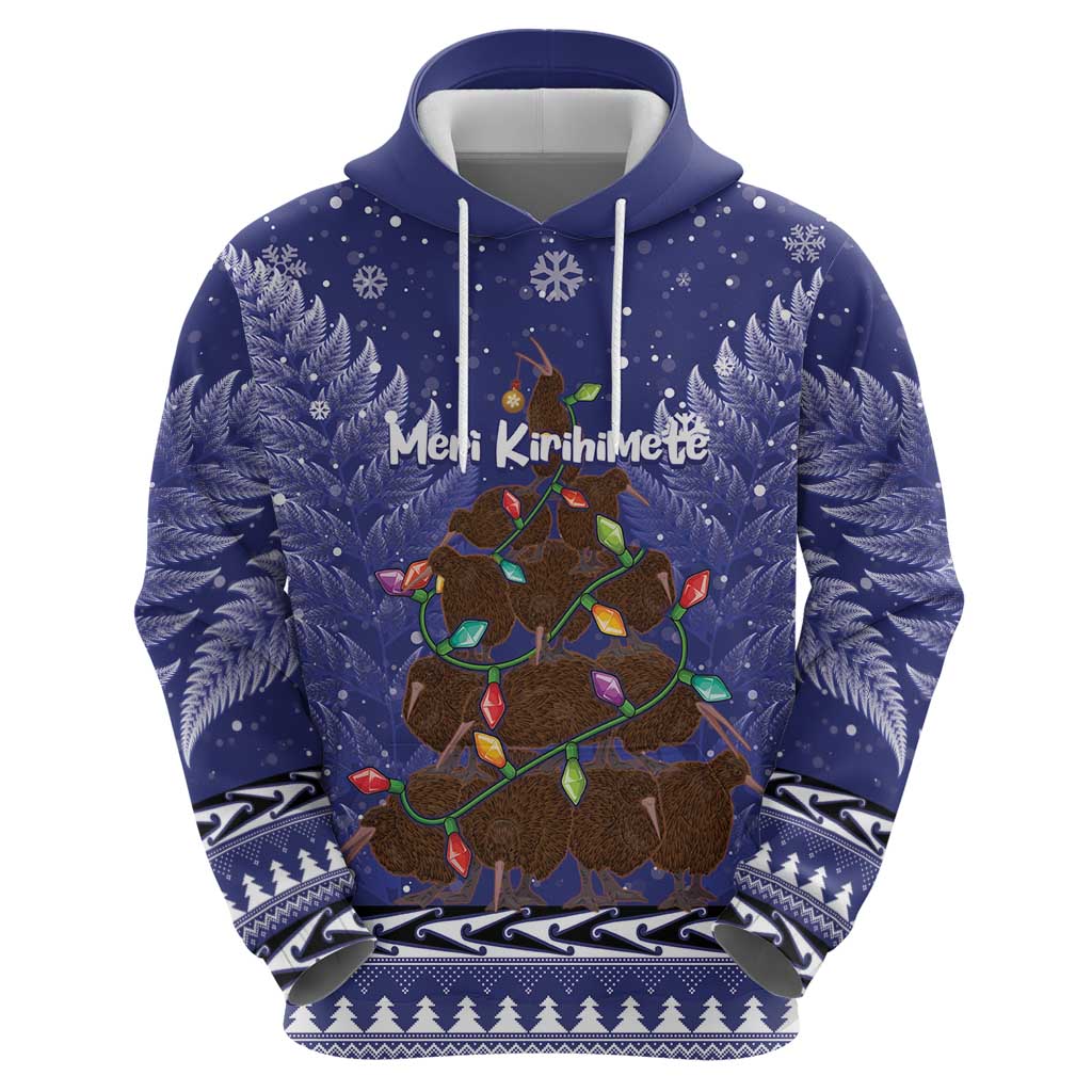 Kiwi New Zealand Christmas Zip Hoodie Meri Kirihimete Silver Fern - Blue Color LT14 - Polynesian Pride