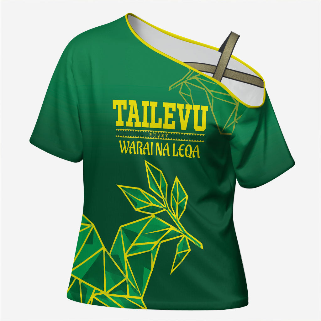 Fiji Tailevu Rugby Custom Cross Shoulder Shirt Warai Na Leqa LT14 Female Green - Polynesian Pride