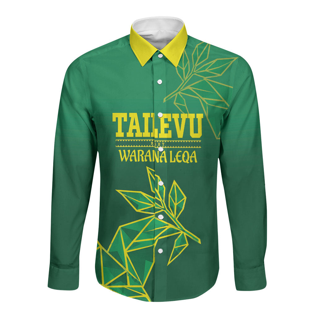 Fiji Tailevu Rugby Custom Long Sleeve Button Shirt Warai Na Leqa LT14 Unisex Green - Polynesian Pride