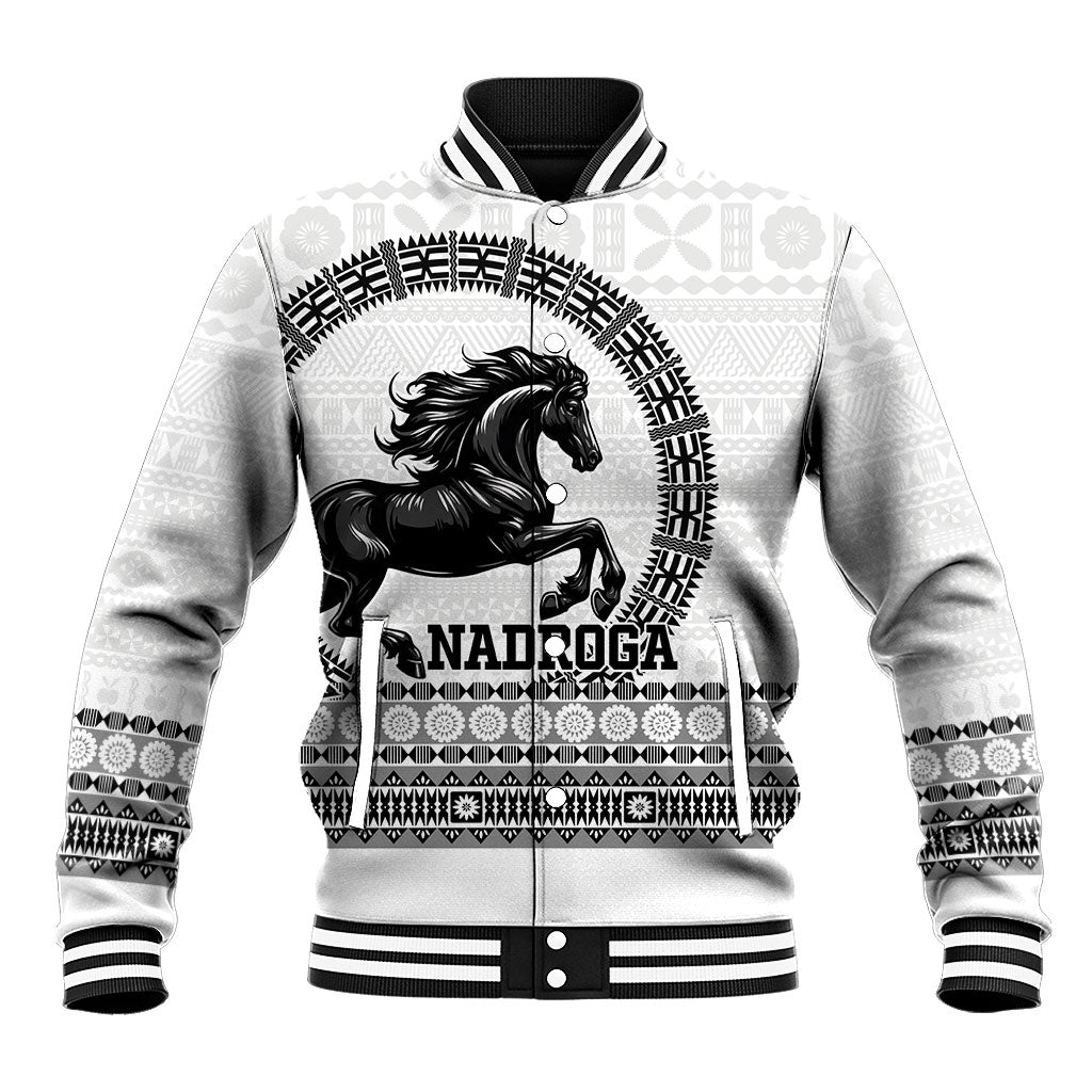 Fiji Nadroga Rugby Personalised Baseball Jacket Go Stallions Fijian Tapa LT14 Unisex White - Polynesian Pride
