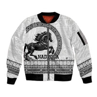 Fiji Nadroga Rugby Personalised Sleeve Zip Bomber Jacket Go Stallions Fijian Tapa LT14 Unisex White - Polynesian Pride