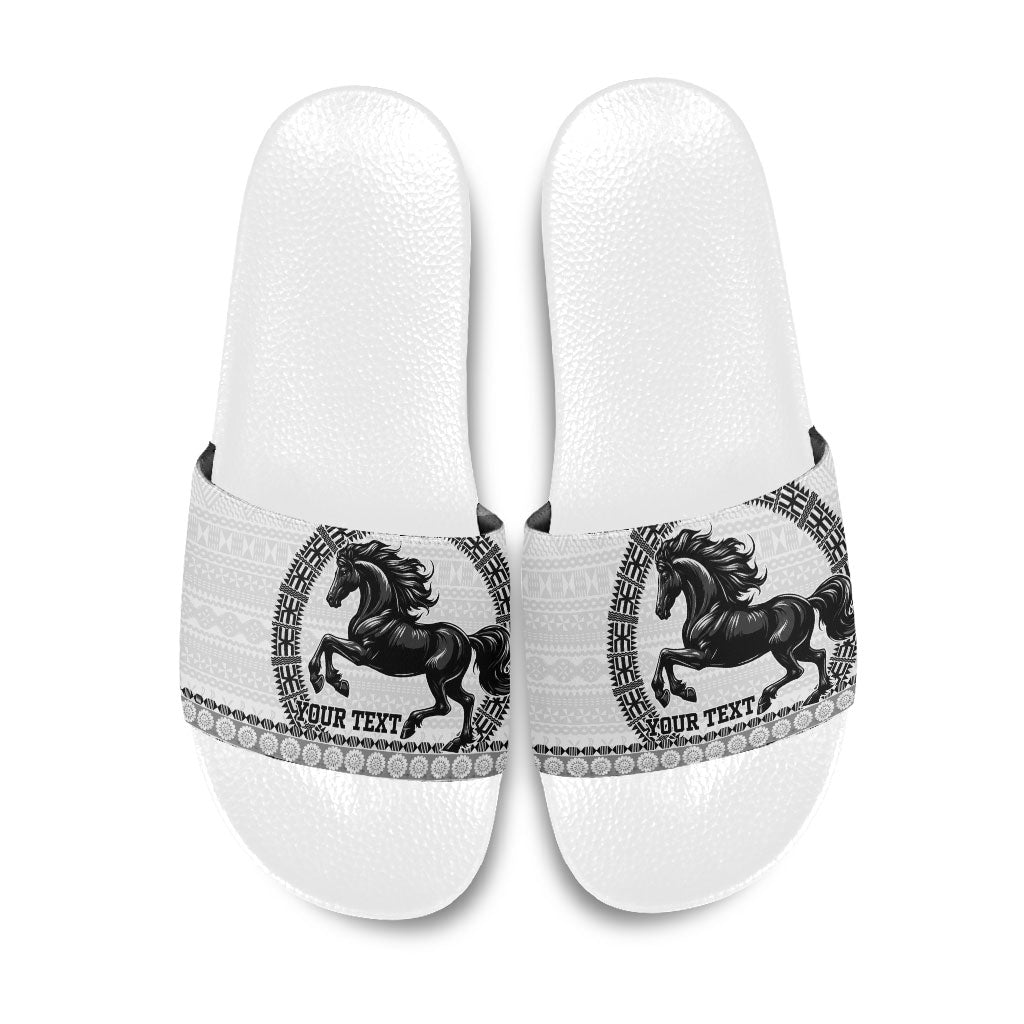 Fiji Nadroga Rugby Personalised Slide Sandals Go Stallions Fijian Tapa LT14 White - Polynesian Pride