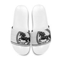 Fiji Nadroga Rugby Personalised Slide Sandals Go Stallions Fijian Tapa LT14 White - Polynesian Pride