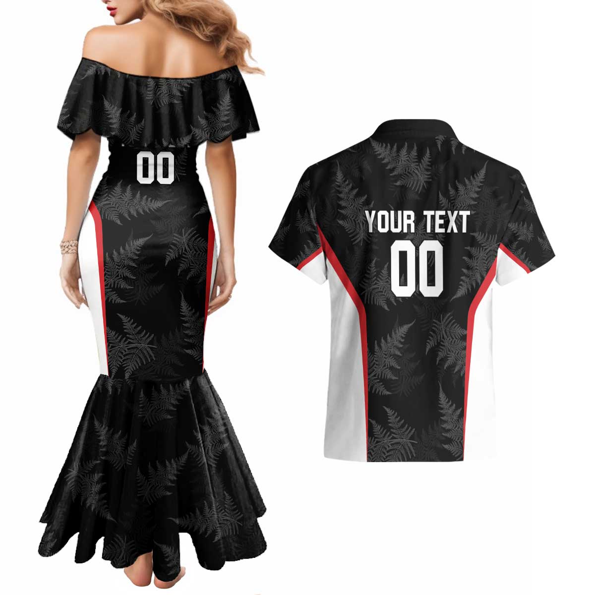 Custom New Zealand Silver Fern Softball Couples Matching Mermaid Dress and Hawaiian Shirt Go Aotearoa LT14 - Polynesian Pride