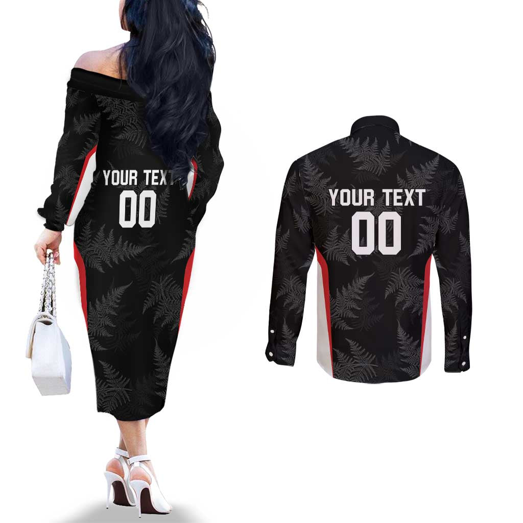 Custom New Zealand Silver Fern Softball Couples Matching Off The Shoulder Long Sleeve Dress and Long Sleeve Button Shirt Go Aotearoa LT14 - Polynesian Pride