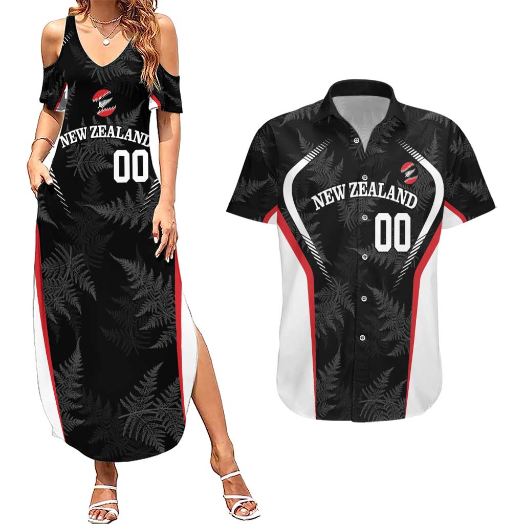 Custom New Zealand Silver Fern Softball Couples Matching Summer Maxi Dress and Hawaiian Shirt Go Aotearoa LT14 Black - Polynesian Pride