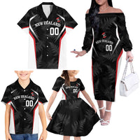 Custom New Zealand Silver Fern Softball Family Matching Off The Shoulder Long Sleeve Dress and Hawaiian Shirt Go Aotearoa LT14 - Polynesian Pride