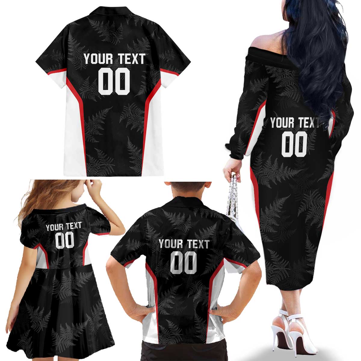 Custom New Zealand Silver Fern Softball Family Matching Off The Shoulder Long Sleeve Dress and Hawaiian Shirt Go Aotearoa LT14 - Polynesian Pride