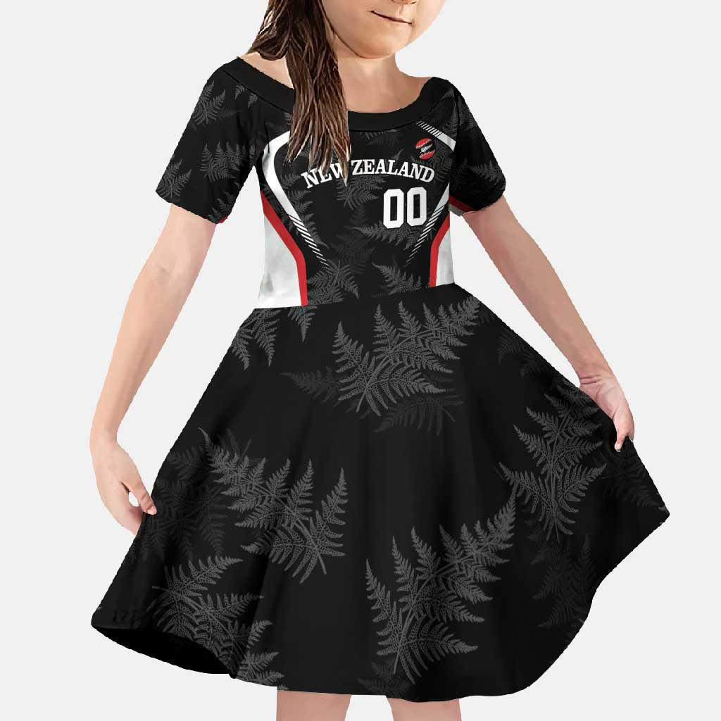 Custom New Zealand Silver Fern Softball Family Matching Off Shoulder Maxi Dress and Hawaiian Shirt Go Aotearoa LT14 Daughter's Dress Black - Polynesian Pride