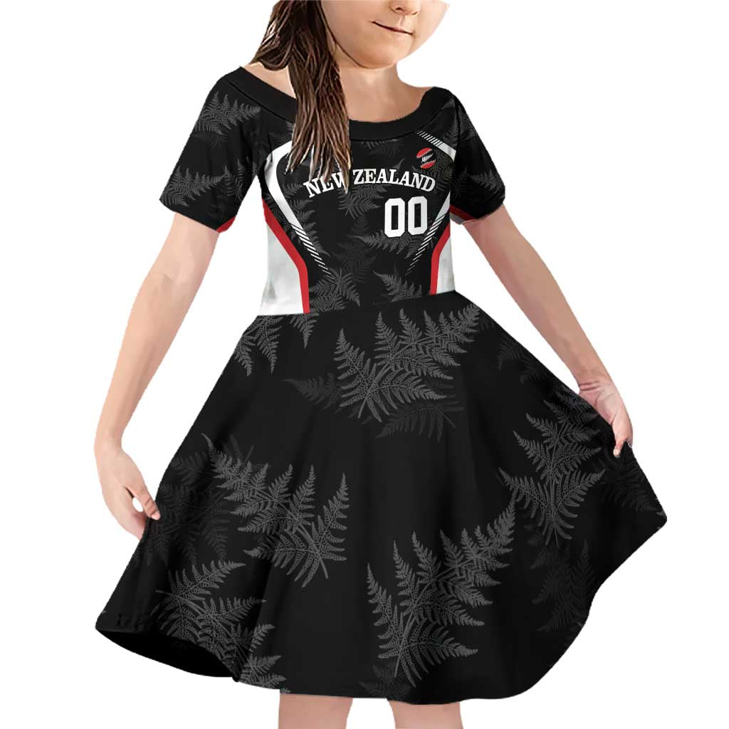 Custom New Zealand Silver Fern Softball Family Matching Off Shoulder Short Dress and Hawaiian Shirt Go Aotearoa LT14 Daughter's Dress Black - Polynesian Pride