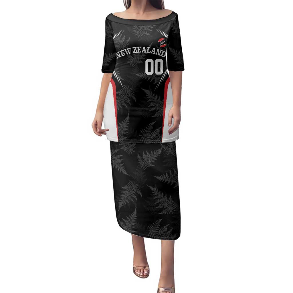 Custom New Zealand Silver Fern Softball Family Matching Puletasi and Hawaiian Shirt Go Aotearoa LT14 Mom's Dress Black - Polynesian Pride