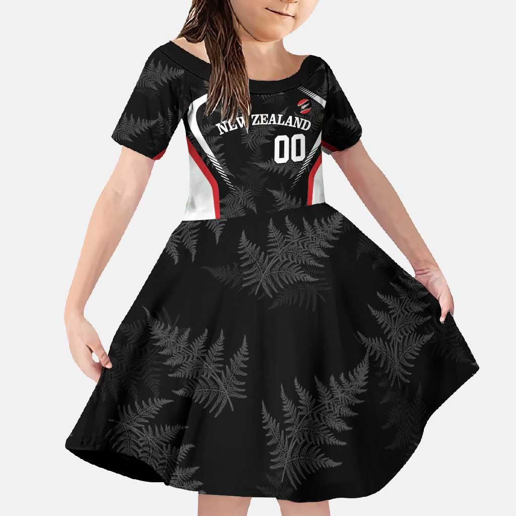 Custom New Zealand Silver Fern Softball Family Matching Short Sleeve Bodycon Dress and Hawaiian Shirt Go Aotearoa LT14 Daughter's Dress Black - Polynesian Pride