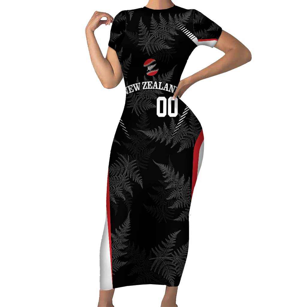 Custom New Zealand Silver Fern Softball Family Matching Short Sleeve Bodycon Dress and Hawaiian Shirt Go Aotearoa LT14 Mom's Dress Black - Polynesian Pride