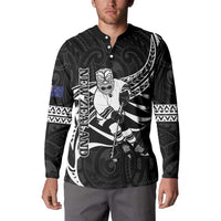 Custom Aotearoa Ice Hockey Button Sweatshirt NZ Tiki Mascot - Maori Pattern