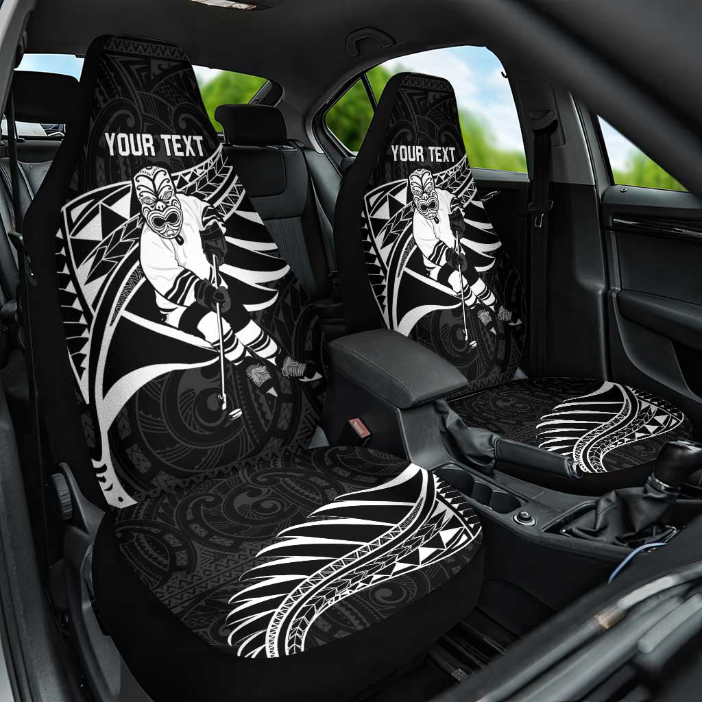 Custom Aotearoa Ice Hockey Car Seat Cover NZ Tiki Mascot - Maori Pattern LT14 One Size Black - Polynesian Pride