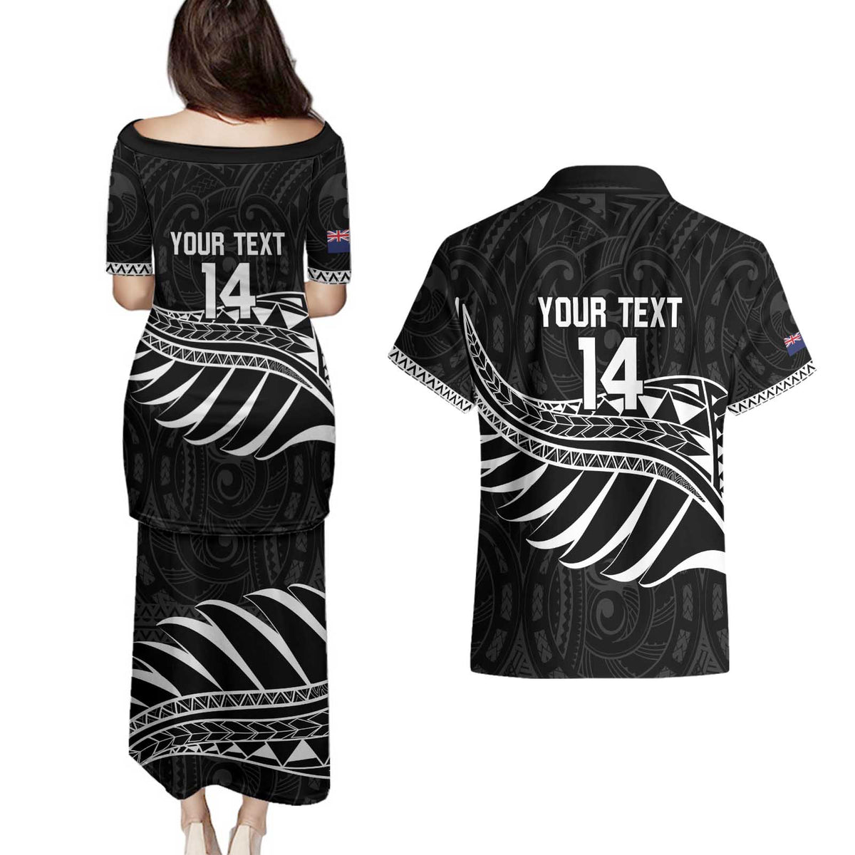 Custom Aotearoa Ice Hockey Couples Matching Puletasi and Hawaiian Shirt NZ Tiki Mascot - Maori Pattern
