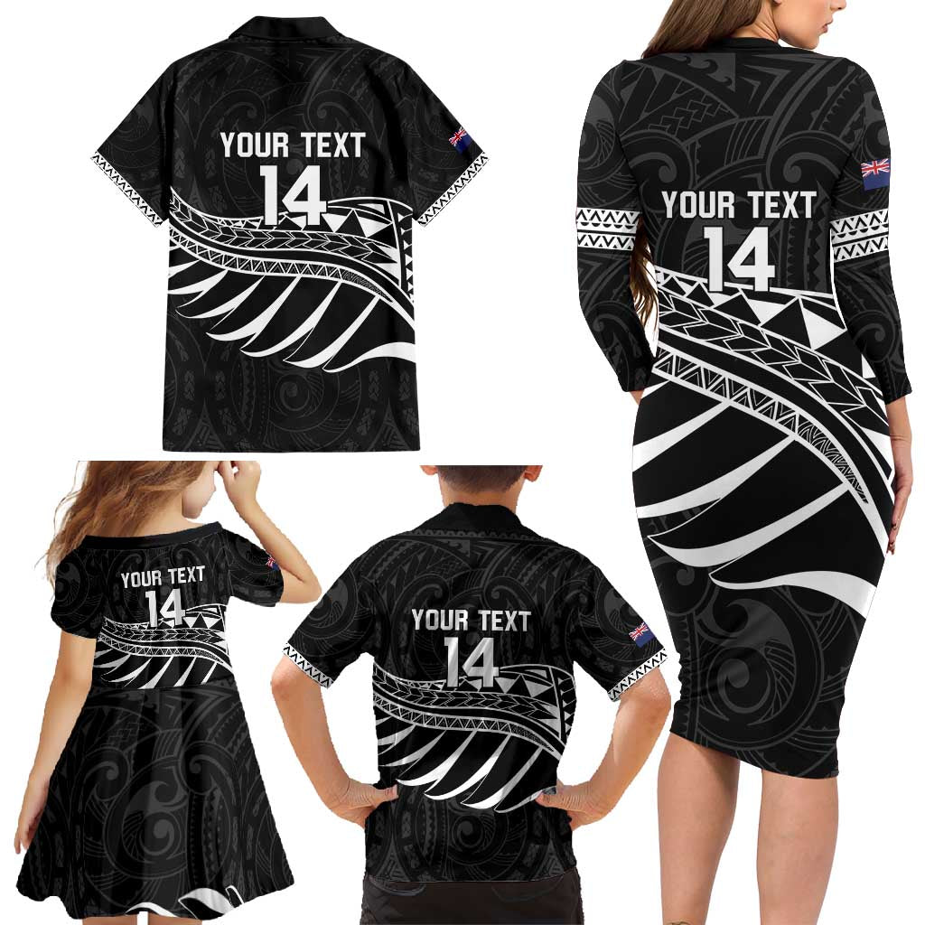 Custom Aotearoa Ice Hockey Family Matching Long Sleeve Bodycon Dress and Hawaiian Shirt NZ Tiki Mascot - Maori Pattern LT14 - Polynesian Pride