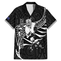 Custom Aotearoa Ice Hockey Family Matching Mermaid Dress and Hawaiian Shirt NZ Tiki Mascot - Maori Pattern LT14 Dad's Shirt - Short Sleeve Black - Polynesian Pride