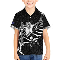 Custom Aotearoa Ice Hockey Family Matching Off Shoulder Short Dress and Hawaiian Shirt NZ Tiki Mascot - Maori Pattern LT14 Son's Shirt Black - Polynesian Pride