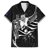 Custom Aotearoa Ice Hockey Family Matching Short Sleeve Bodycon Dress and Hawaiian Shirt NZ Tiki Mascot - Maori Pattern LT14 Dad's Shirt - Short Sleeve Black - Polynesian Pride