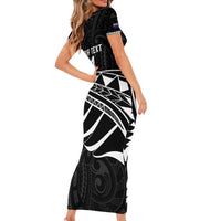 Custom Aotearoa Ice Hockey Family Matching Short Sleeve Bodycon Dress and Hawaiian Shirt NZ Tiki Mascot - Maori Pattern LT14 - Polynesian Pride