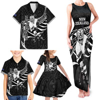 Custom Aotearoa Ice Hockey Family Matching Tank Maxi Dress and Hawaiian Shirt NZ Tiki Mascot - Maori Pattern LT14 - Polynesian Pride