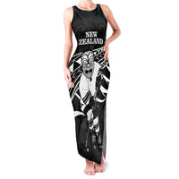 Custom Aotearoa Ice Hockey Family Matching Tank Maxi Dress and Hawaiian Shirt NZ Tiki Mascot - Maori Pattern LT14 Mom's Dress Black - Polynesian Pride