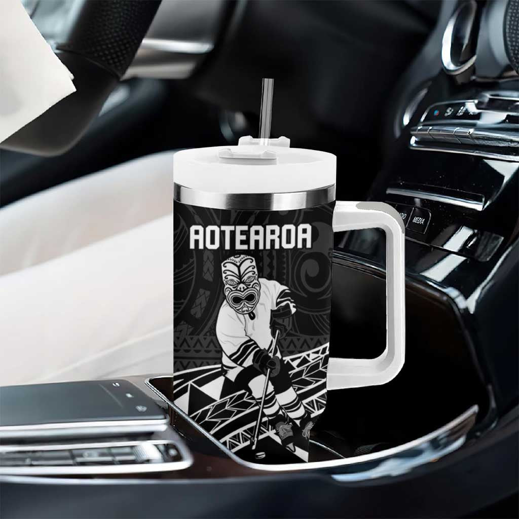 Personalised Aotearoa Ice Hockey Tumbler With Handle NZ Tiki Mascot - Maori Pattern LT14