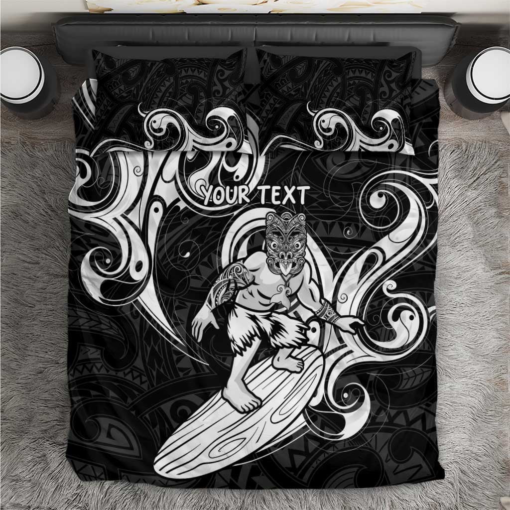 Personalised New Zealand Surfing Bedding Set Aotearoa Maori Tiki Haka LT14 Black - Polynesian Pride