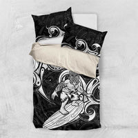 Personalised New Zealand Surfing Bedding Set Aotearoa Maori Tiki Haka LT14 US Twin 172cm x 218cm Black - Polynesian Pride