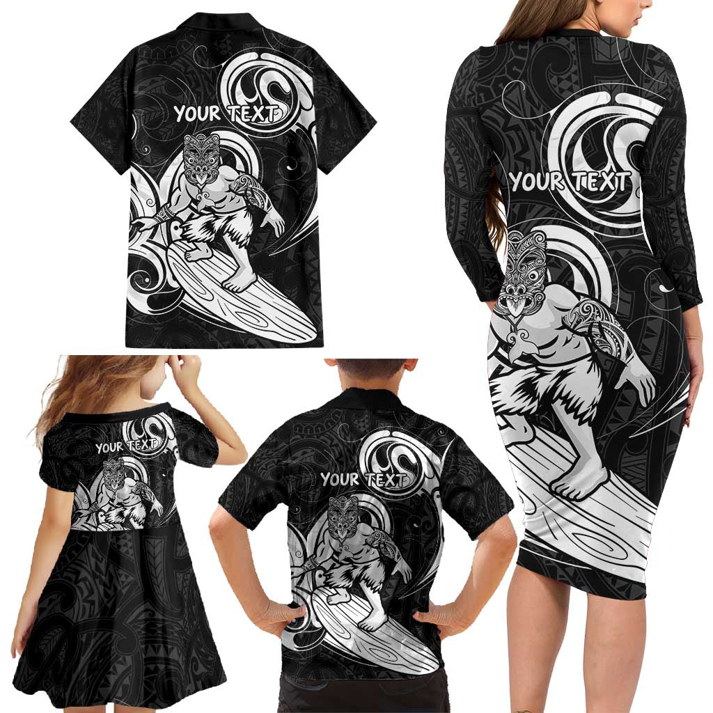 Personalised New Zealand Surfing Family Matching Long Sleeve Bodycon Dress and Hawaiian Shirt Aotearoa Maori Tiki Haka LT14 - Polynesian Pride