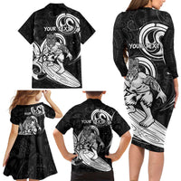 Personalised New Zealand Surfing Family Matching Long Sleeve Bodycon Dress and Hawaiian Shirt Aotearoa Maori Tiki Haka LT14 - Polynesian Pride