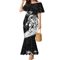 Personalised New Zealand Surfing Family Matching Mermaid Dress and Hawaiian Shirt Aotearoa Maori Tiki Haka LT14 Mom's Dress Black - Polynesian Pride