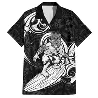 Personalised New Zealand Surfing Family Matching Off The Shoulder Long Sleeve Dress and Hawaiian Shirt Aotearoa Maori Tiki Haka LT14 Dad's Shirt - Short Sleeve Black - Polynesian Pride