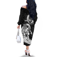Personalised New Zealand Surfing Family Matching Off The Shoulder Long Sleeve Dress and Hawaiian Shirt Aotearoa Maori Tiki Haka LT14 - Polynesian Pride