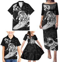 Personalised New Zealand Surfing Family Matching Puletasi and Hawaiian Shirt Aotearoa Maori Tiki Haka LT14 - Polynesian Pride