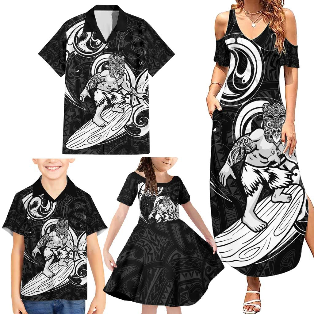 Personalised New Zealand Surfing Family Matching Summer Maxi Dress and Hawaiian Shirt Aotearoa Maori Tiki Haka LT14 - Polynesian Pride
